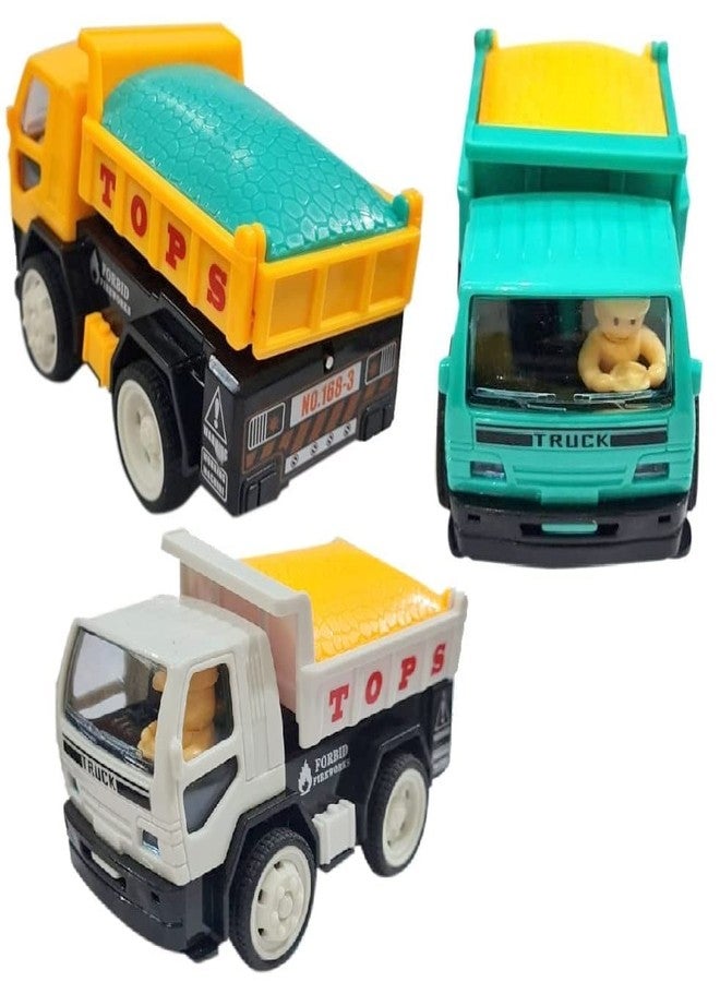 IndusBay® Pack of 3, Inertia Friction Powered Mini Push and Go Dumper Dump Truck Toy 4 Inches truck for toddler kids, Multicolor - Image 3